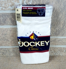 VTG Mens Jockey Classic 3pk Brief Sz 34 White Cotton Inverted Y Fly 9007CR 1996