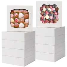 60pcs Cookie Boxes, 8x8x2.5 Inches Bakery Boxes with 2 Style Windows for Choc...