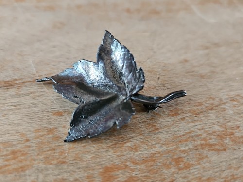 Denmark Ove Eriksen Sterling Silver Textured Leaf Pin Brooch Signed