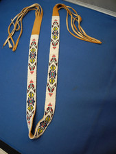 Native American Handmade LEATHER  BEADED Belt Sash 30"X1" FRINGE