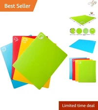 Flexible Plastic Cutting Board Mats, Colored Mats With Food Icons, Gripped Ba...