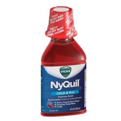 1x Vicks NyQuil Cold & Flu Cherry Liquid Nighttime Relief Cough Fever Pain 8oz