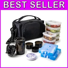 Insulated Lunch Bag with Pill Organizer, Shaker Cup - Black