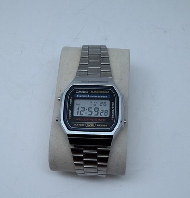 Casio A168 Illuminator Digital Watch Retro 80s Style Stainless Steel 3298 Chrono