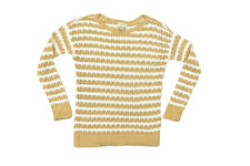 LOFT Petites SP Striped Open Knit Crewneck Long Sleeve Sweater Tan White Size SP