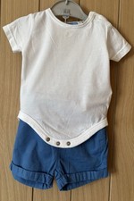 Jasper Conran Junior J white bodysuit/ vest and blue short set. 3-6 months