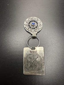 Vtg Occult Zodiac Talisman Keychain ~ Angelic Seal Amulet ~ Astrology Charm