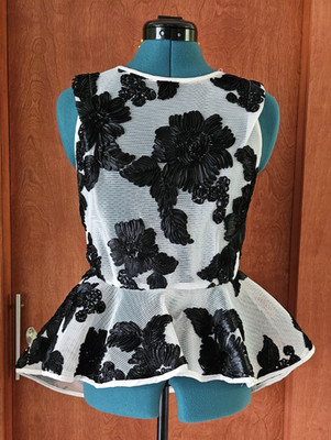 Gracia Lace Mesh Peplum Top Small Black White NWT embroidered Elegant Floral Top