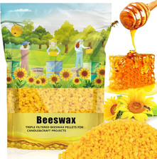Yellow Beeswax Pellets- 430G 0.95Lb Beeswax Pellets Triple-Filtered Natural Be
