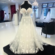 Sweetheart Wedding Dresses Off Shoulder 3D Flowers Lace Sweep Train Bridal Gowns