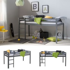 Hochbett 90x200 cm Kinder Bett Holz Grau Stockbett Spielbett Gestell Homestyle4u