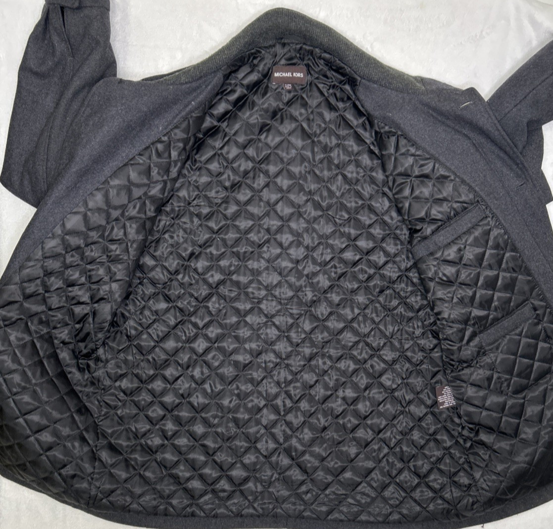 Michael Kors Peacoat Men's XL Charcoal Wool Blend Button Up Utility Overcoat thumbnail 6