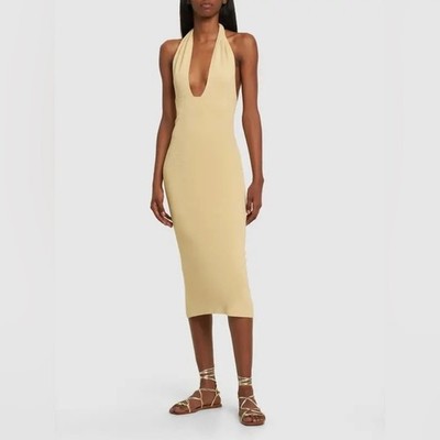 halter neck dresses women Harmonia Halterneck Structured Tulip Mini Dress in Ivory
