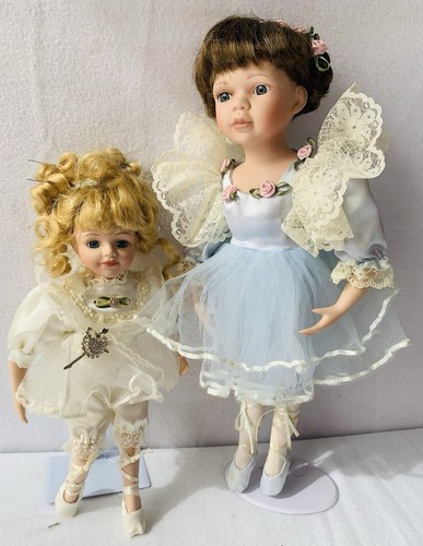 2x Ballerina Porcelain Dolls w Stands (35 & 45cm), Good Condition