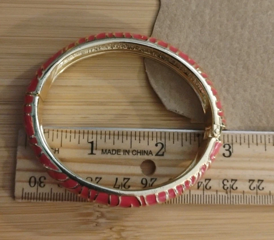 Selvagem e elegante! FORNASH(?) Pulseira articulada esmaltada listras de zebra rosa quente! - Imagem 4 de 4