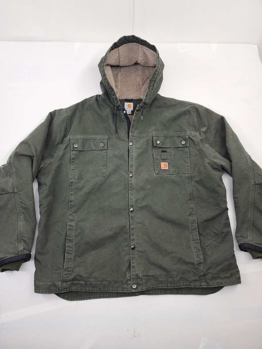 Carhartt J284 Canvas Jacket Sherpa Vtg Mens 3XL TALL Workwear Moss