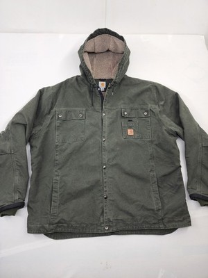 Carhartt J284 Canvas Jacket Sherpa Vtg Mens 3XL TALL Workwear Moss