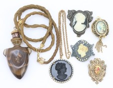 Vintage LARGE Victorian Cameo Jewelry Lot Pendant Brooch Necklace Art Nouveau