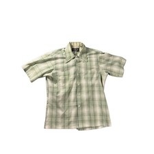 Vintage 70s JCPenney MW Green Plaid Short Sleeve Button Down Shirt Mens Medium