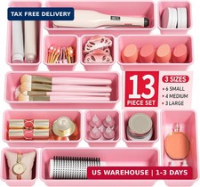 13 Pack Plastic Drawer Organizers Set, 3 Sizes Desk Drawer Organizer Tr