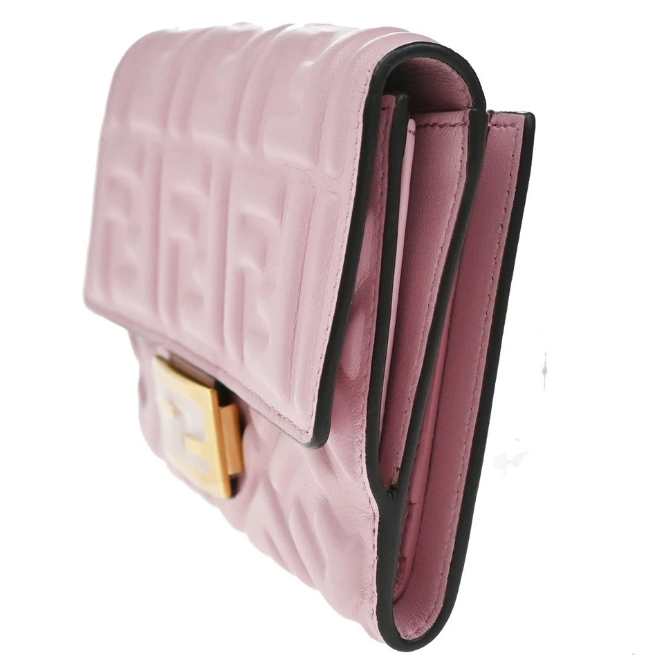 Cartera Cartera Cartera Doble Plegable Mediana FENDI Logo Baguette Cuero Rosa GHW Italia 61YH677 Foto 2 de 4