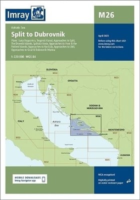 Imray Chart M26: Split to Dubrovnik: 2023 (M Charts) - Sheet map, folded NEW Imr
