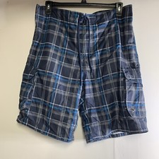 OP Mens Board Shorts Mesh Lined Swim Trunks Blue  White Plaid Large 36 - 38