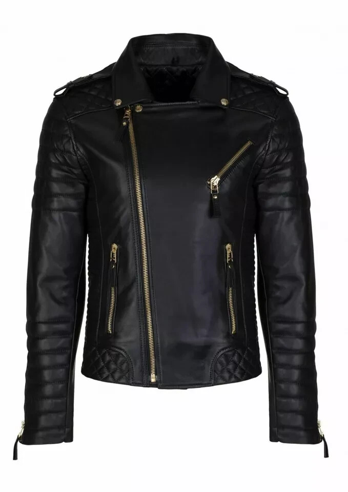Genuine Black Quilted Leather Motorcycle Jacket for Men Slim Fit Biker-image