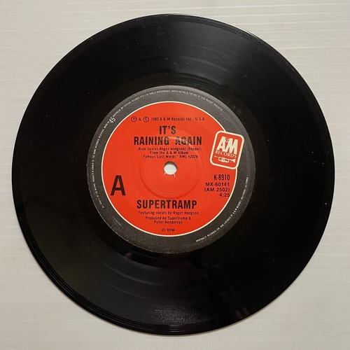 Supertramp It’s Raining Again Vinyl Record 7” 45 RPM K-8910 A&M 1982 OG - Picture 3 of 24