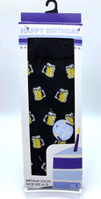 Funky Socks Happy Birthday Crew Sock/Card Beer shoe size 6-12 Black Man Cave Dad