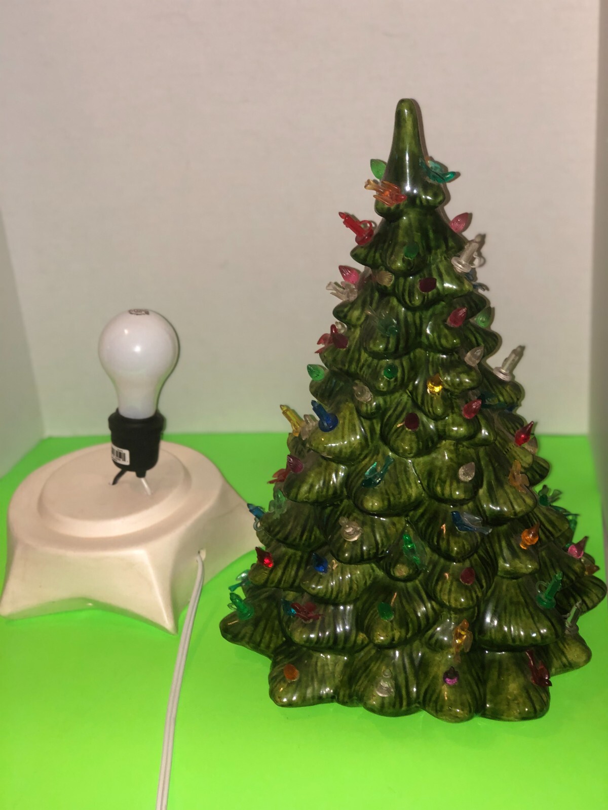 Ceramic Christmas Tree Vintage light up with Candles, bulbs, birds LG
