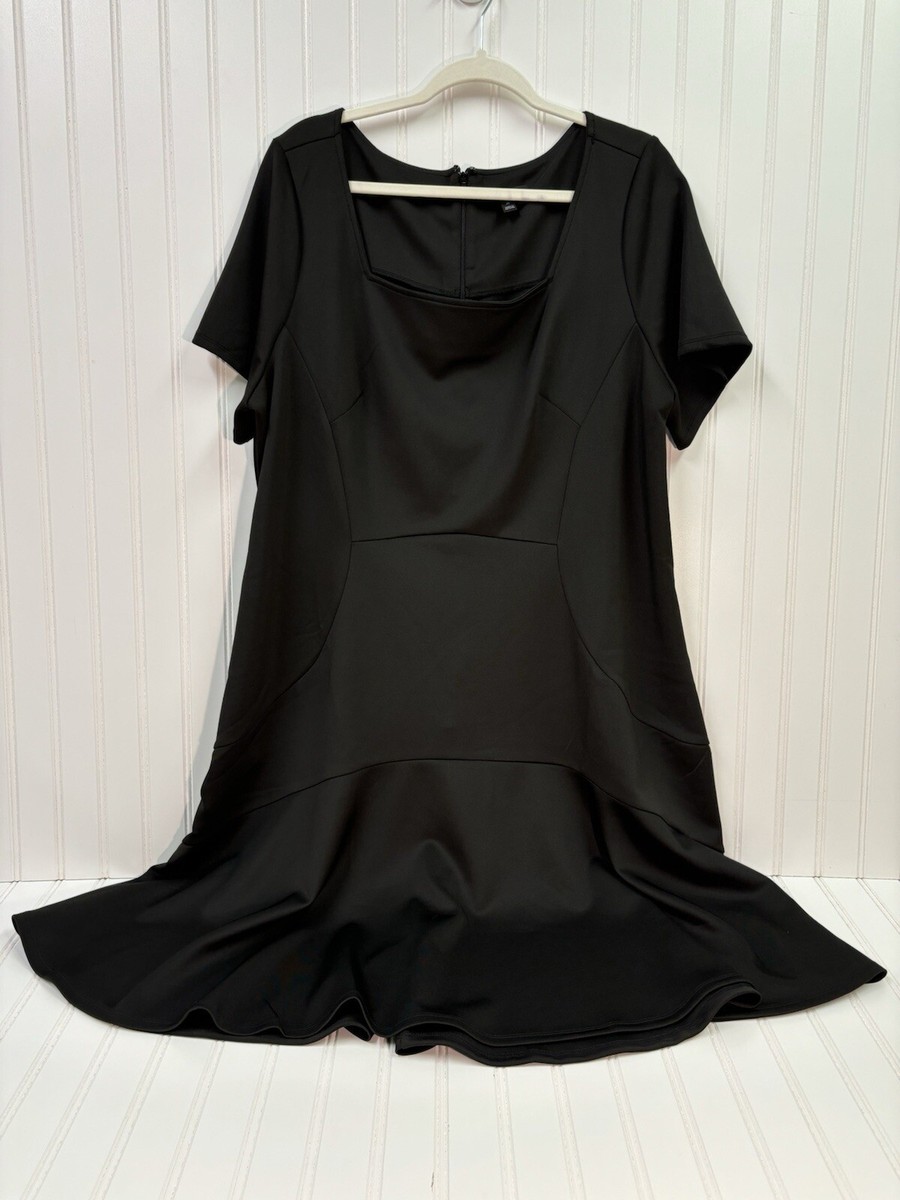 fit and flare dress below knee length Lane Bryant Square Neck Black Plus Size 20 YGroup_NKDHSB