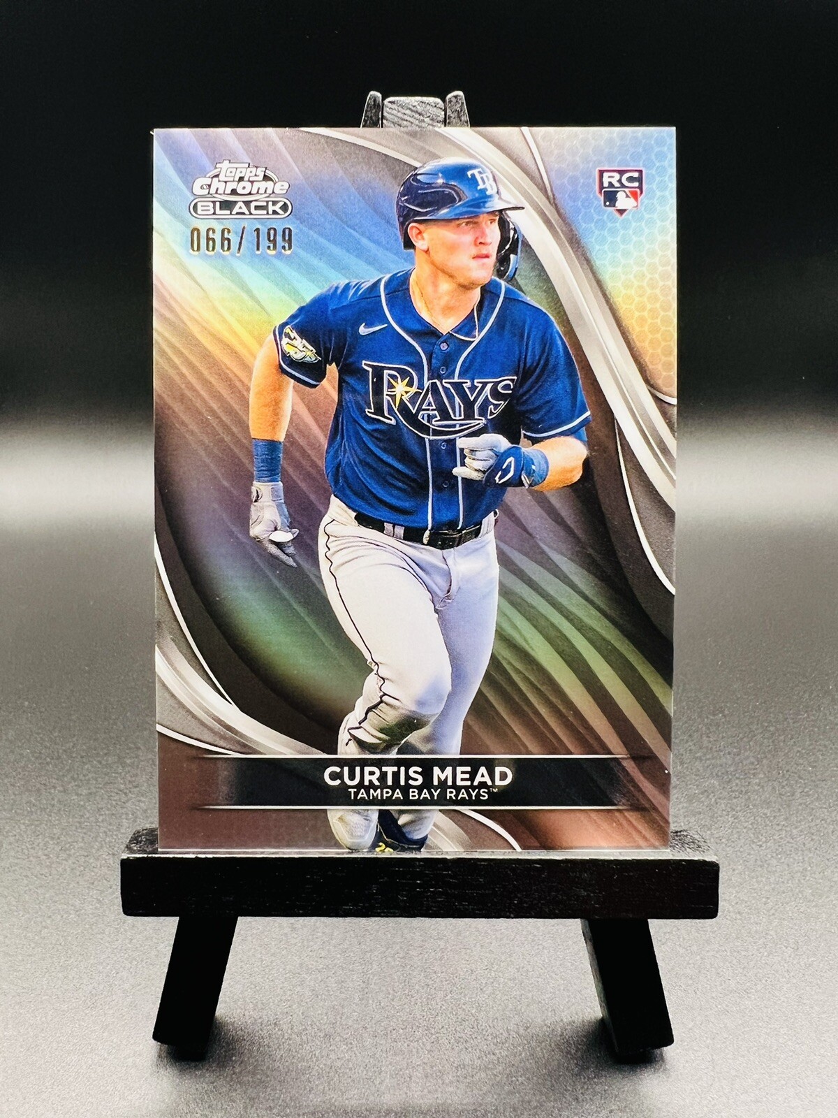 2024 Topps Chrome Black CURTIS MEAD RC No. 27 REFRACTOR #/199 TAMPA BAY RAYS!