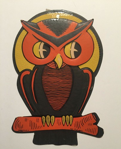 Vintage H.E. Luhrs Halloween Diecut Embossed Owl 1950's