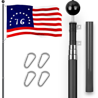 Combo: 16 Ft Telescoping Flagpole Black & Bennington 76 Flag 3x5 Ft Emb 300D