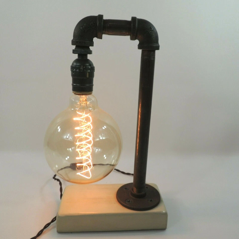 蒸汽朋克工业乡村烟斗爱迪生书桌梳妆台床边灯木质底座 — 第 4/4 张图片