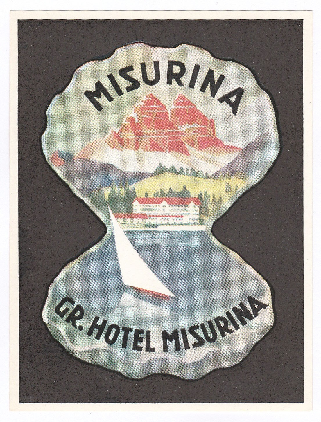 Vintage Italy Misurina Grand Hotel Luggage Tag Label-image