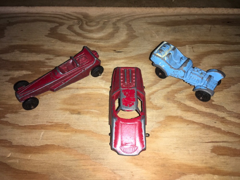 Lot of 3 Totsie Toy Race Cars 1950s TOOTSIETOY Dragster - Fiat Abarth - Hot Rod