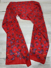 Vintage SARAH COVENTRY Oblong Scarf 54Lx10" W Red with Purple Flowers Made Italy