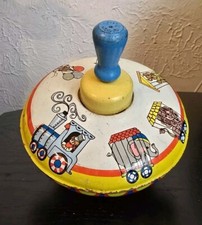 Vtg Ohio Art Metal Spinning Top Tin CIRCUS Train Elephant Lion Giraffe
