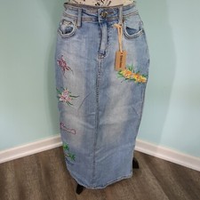 Vintage embroidered skirt denim y2k new floral maxi crest jeans 11/12