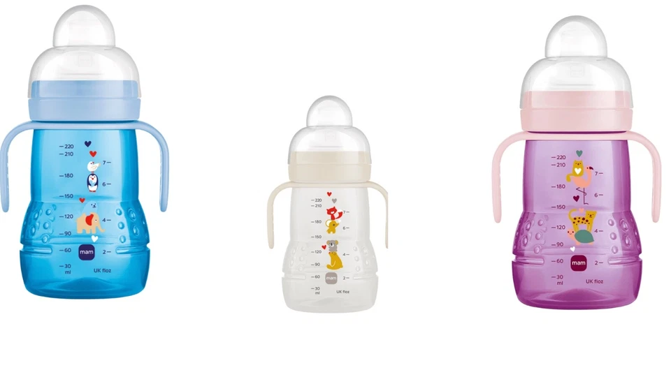 MAM Babyflaschen Trainer + Gr.4 + 220 ml incl. Sauger 3, Trinklernbecher,Neu