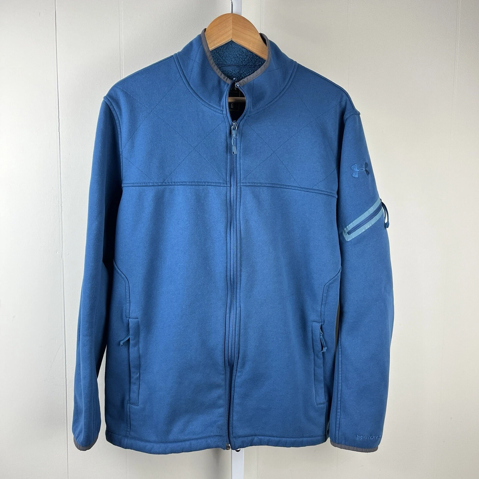 Under Armour Storm Jacket Mens Large Full Zip Fleece Teal Blue Zip Pockets Soft