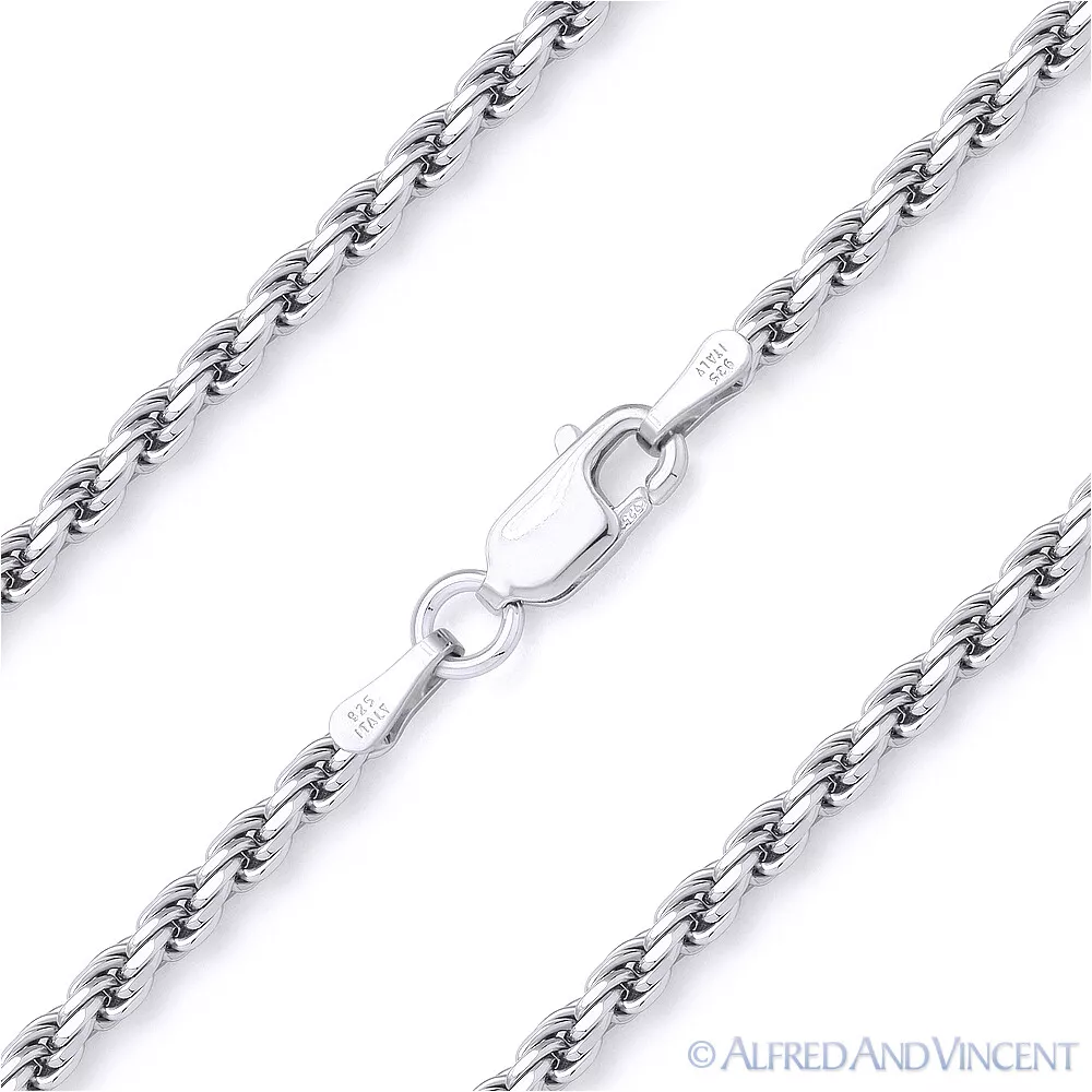 Italy 925 Sterling Silver Rhodium 1.8mm Twist Rope Link Italian