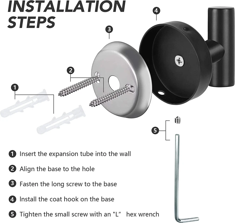 Paquete de 4 batas de abrigo de acero inoxidable negro mate sombrero gancho para ropa soporte de pared moderno Foto 3 de 4