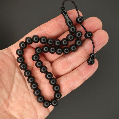 Black German Fiber Prayer Beads Round Siyah Alman Tesbih Tasbih Misbaha 741 - Picture 4 of 15