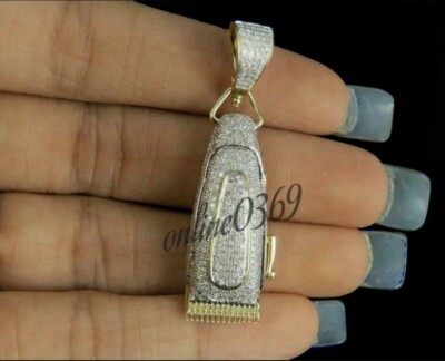 Mens Natural Diamond Electric Razor Charm Luck Pendant Real 925 Silver DJ Jewels