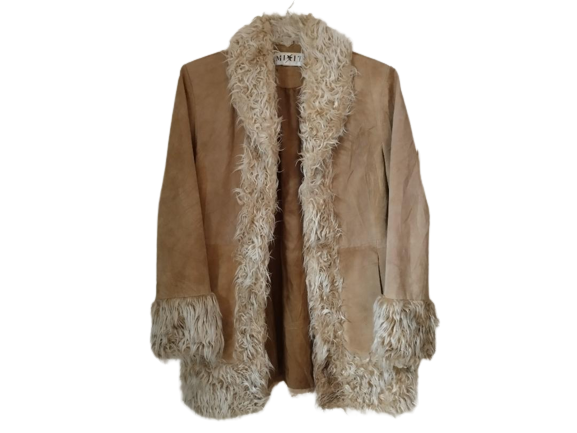 Vintage 60s Fur Collar Suede Coat Penny Lane Retro 70s Afghan