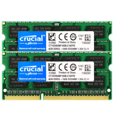Kit RAM 8GB (2x4GB) Crucial DDR3L 1600MHz PC3-12800 SODIMM Pour Portable - Neuf Sous Blister