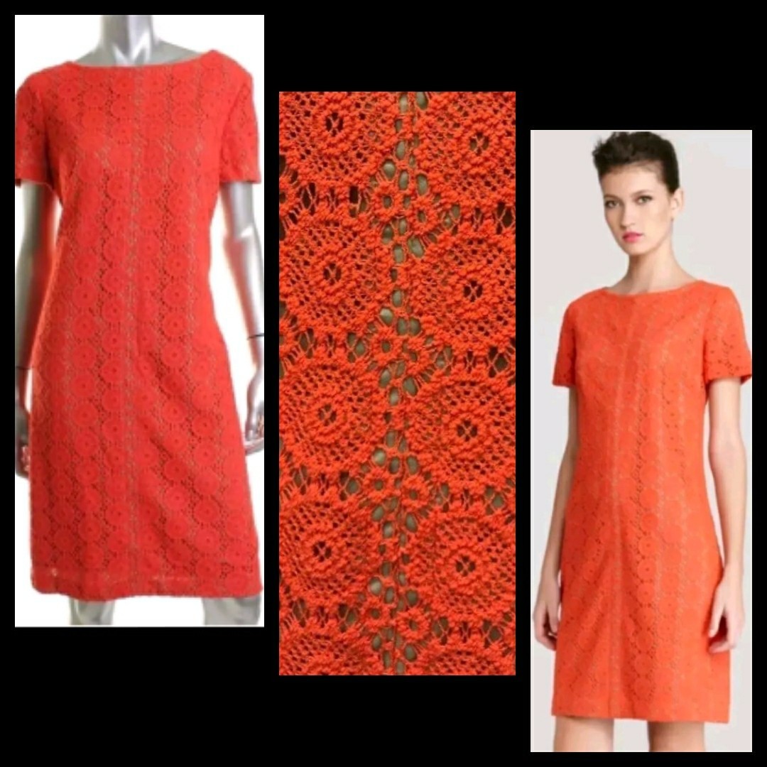 $129 Anne Klein Orange Crochet Lace Short Sleeve Knee-Length Dress ~ 4,6  M3020